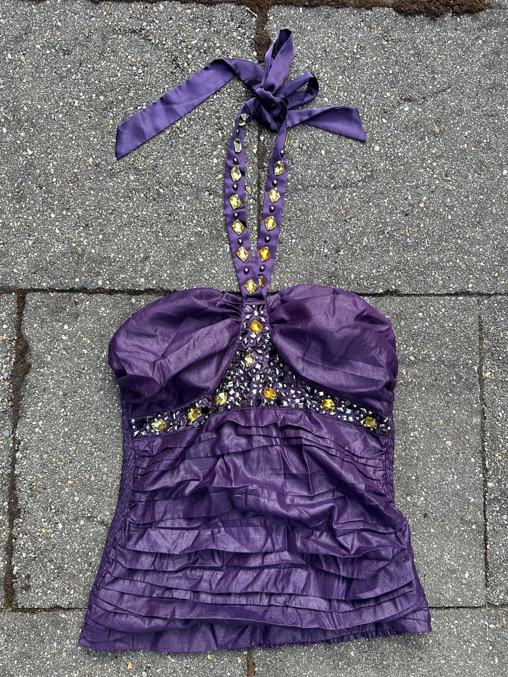 DO & BE Purple Embellished Ruffle Halter Top - Size Large